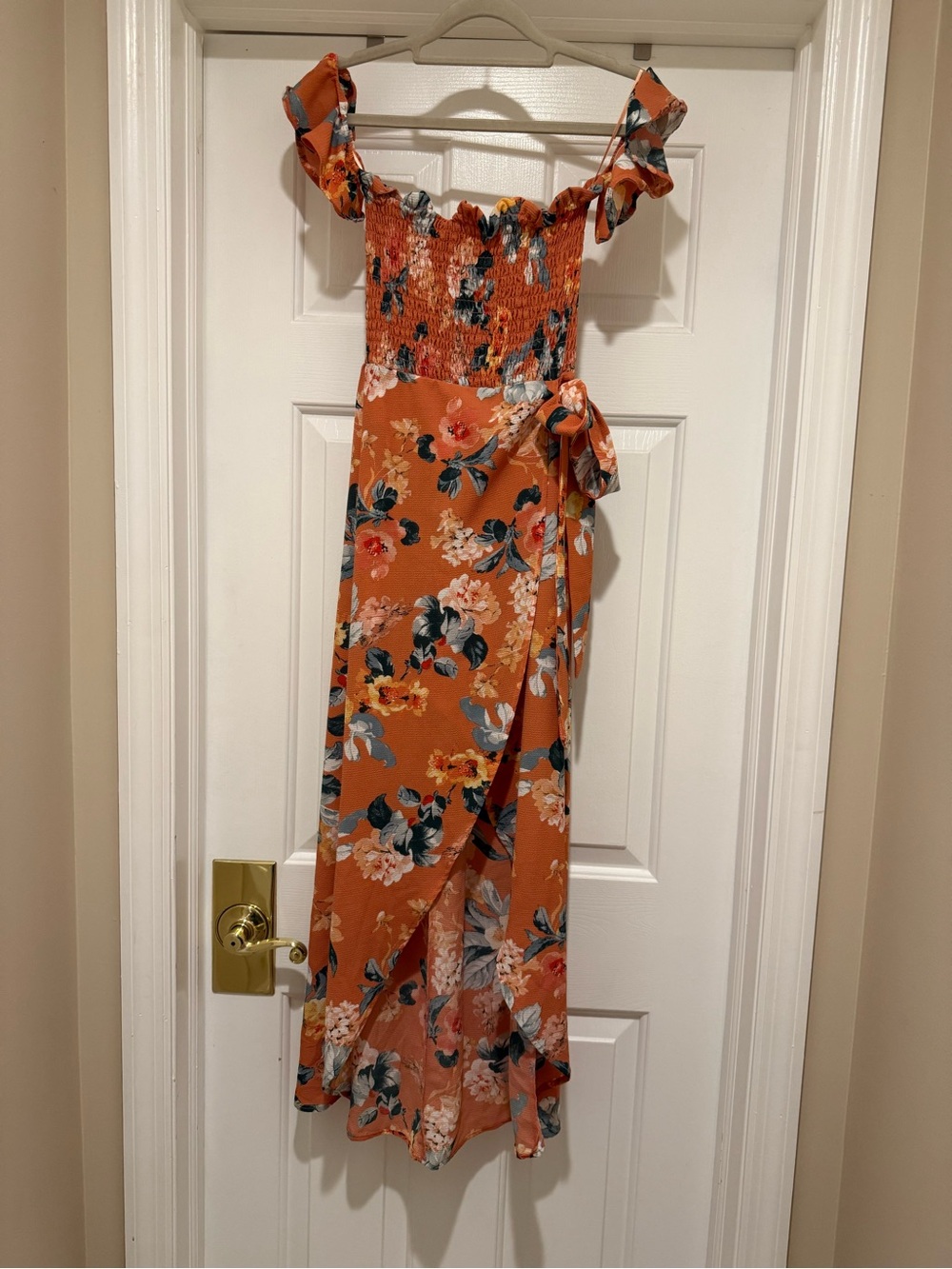 Love Tree Orange Floral High-Low Wrap Maxi Dress